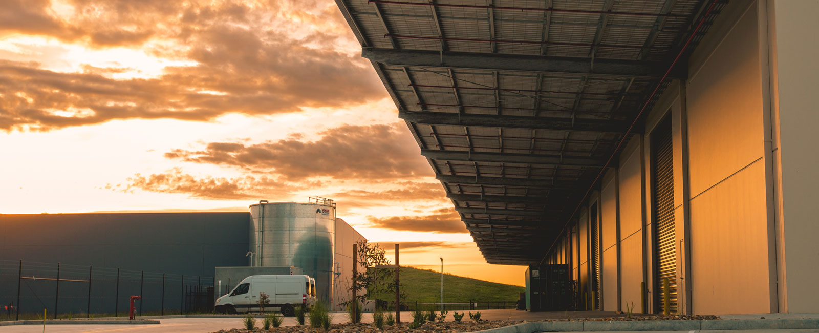 GiGi Industrial warehouse at sunset